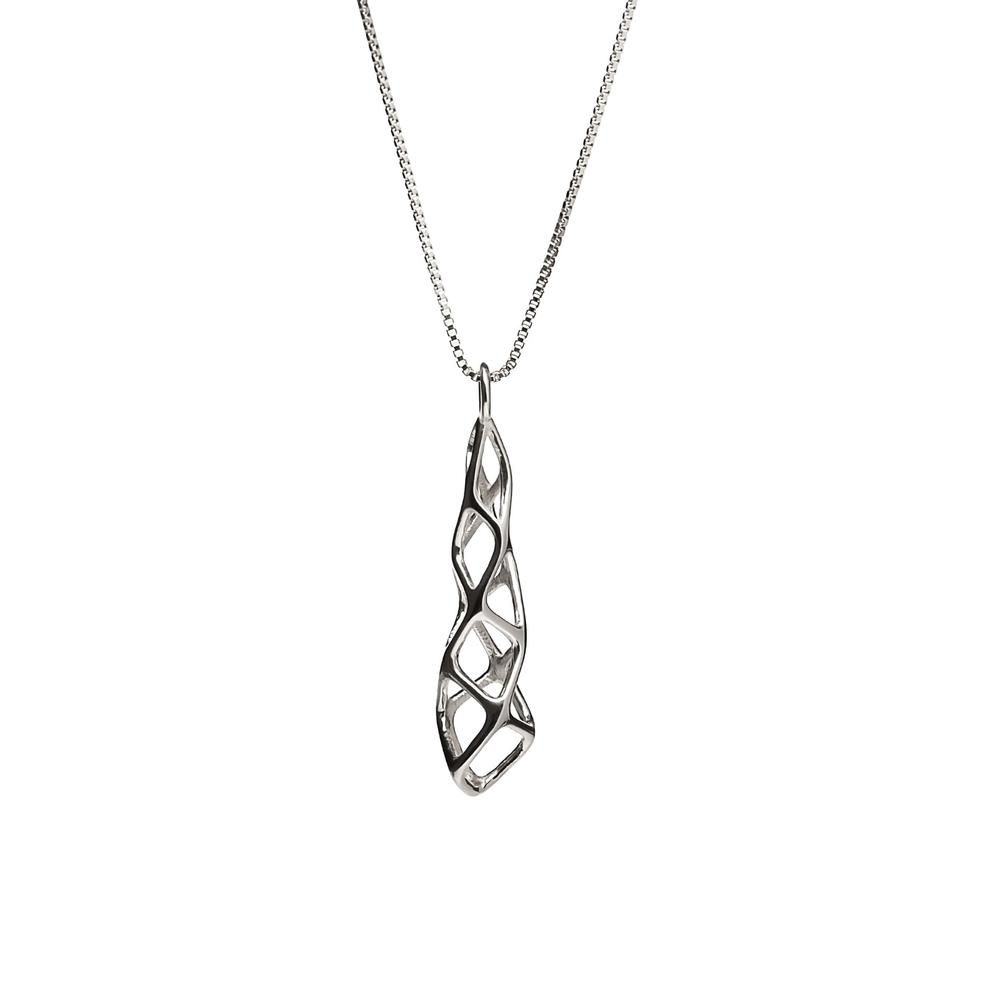 In this shot our Cubicoid Shorty solid .925 silver pendant is shown without oxidation. This version is available by special request.